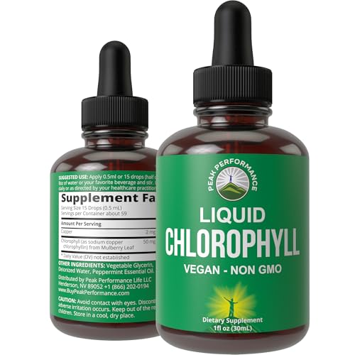 Peak Performance Chlorophyll Liquid Drops - Ultra High Purity, Alcohol Free, Non-Gmo, Gluten Free Liquid Chlorophyll Drops Supplement. Take With Water. Internal Deodorant + Skin Care cover