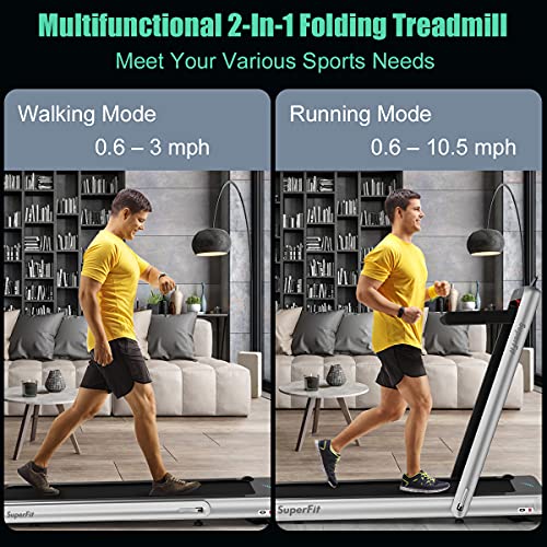 Image of GYMAX Walking Pad, 4.75HP Under Desk Treadmill with LED Touch Screen, App Control, Built-in Speaker & Handle, 2 in 1 Folding Compact Portable Treadmill for Home Small Space