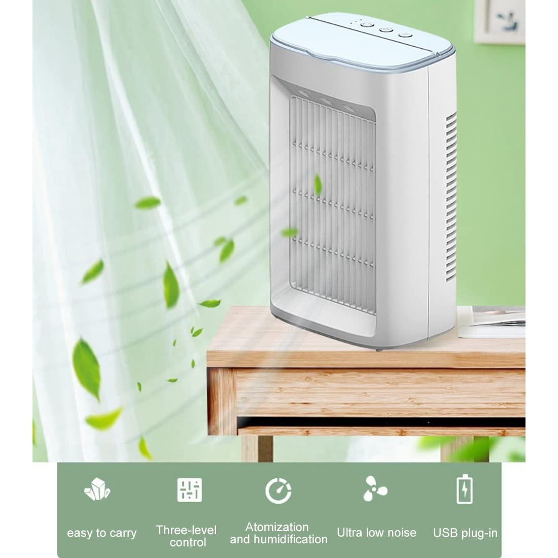 Przenośny wentylator klimatyzacyjny, wentylator chłodzący USB 3 w 1, nawilżacz i oczyszczacz biurka do sypialni, salonu i biura, wentylator d