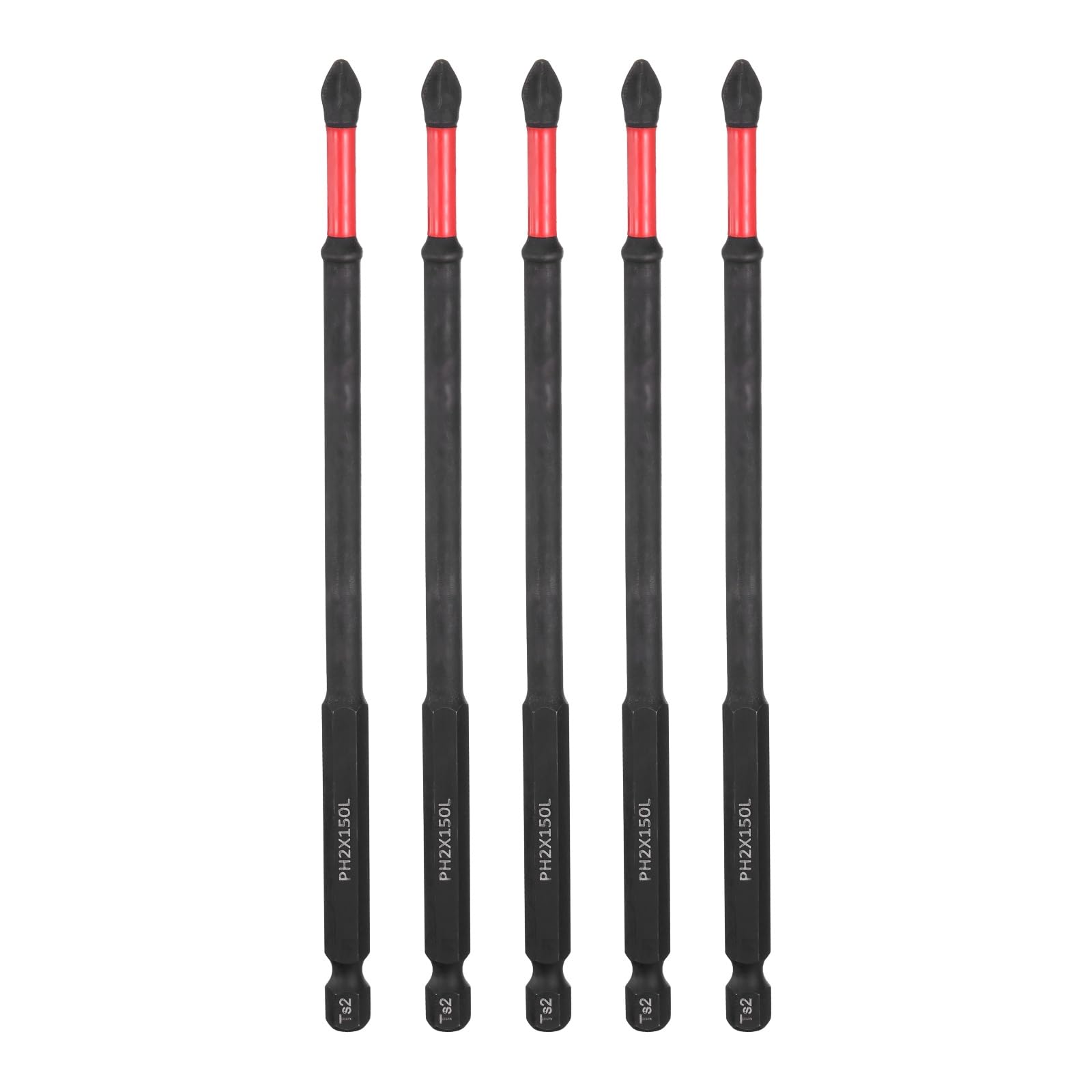 sourcing map 5pcs Impact Phillips Screwdriver Bit PH2 (#2) Anti Slip Tip 1/4" Hex Shank 6" (150mm) Long Magnetic Cross Screw Driver Industrial Power Drill Bits for Fastening Screws
