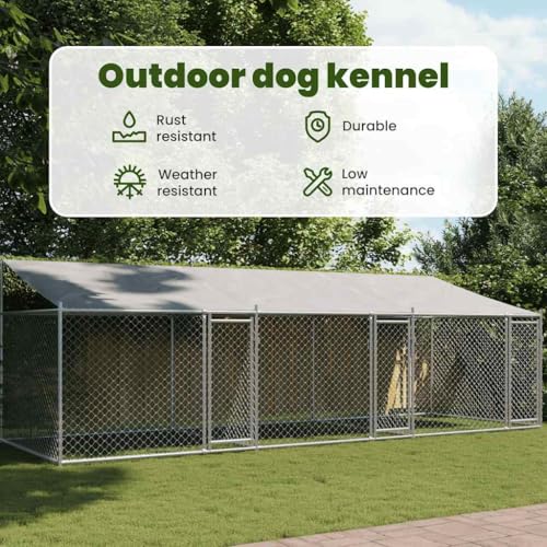 vidaXL Hundezwinger, Hundehütte mit Dach Türen, Hundekäfig mit Maschen-Design, Hundehaus Hühnerstall Drahtkäfig, Grau Verzinkter Stahl