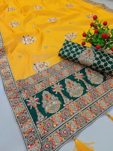 Image of Women's Designer Bollywood Soft Georgette Heavy Embroidery Sequins Work Sarees For Wedding With Blouse Piece