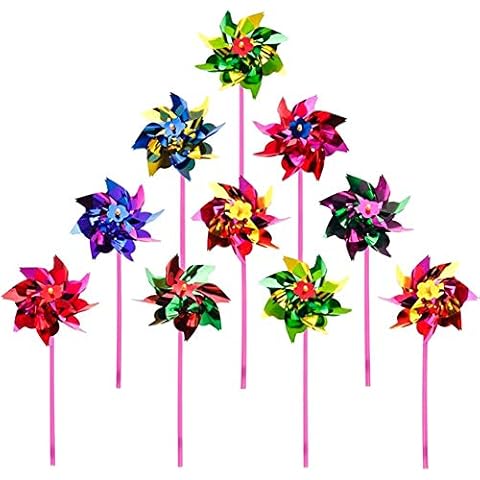 36 Pieces Plastic Rainbow Pinwheel, Lawn Garden DIY Windmill, Party Pinwheels Wind Spinner Set for Garden Lawn Decor, Fun Carnival Party Decor, Flamboyant Colors, 15 x 36.5cm Cover