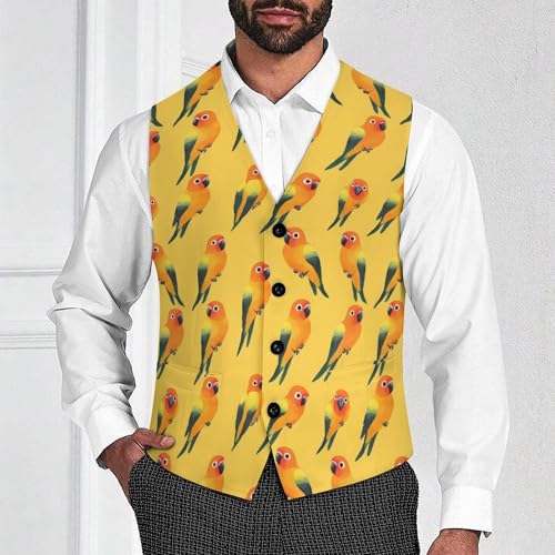 Sun Conure Birds Suit Vest for Men Slim Fit Sleeveless Jacket V Neck Business Waistcoat Button Up Dressy Top4