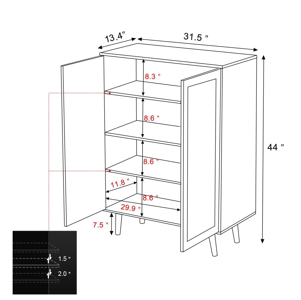 Natur Rattan Küchenschrank, Sideboard mit 2 Türen, Buffetschrank für Küche Aufbewahrungsschrank Möbel, Konsolentisch Kaffeebarschrank TV-Ständer für Wohnzimmer, Esszimmer, Flur