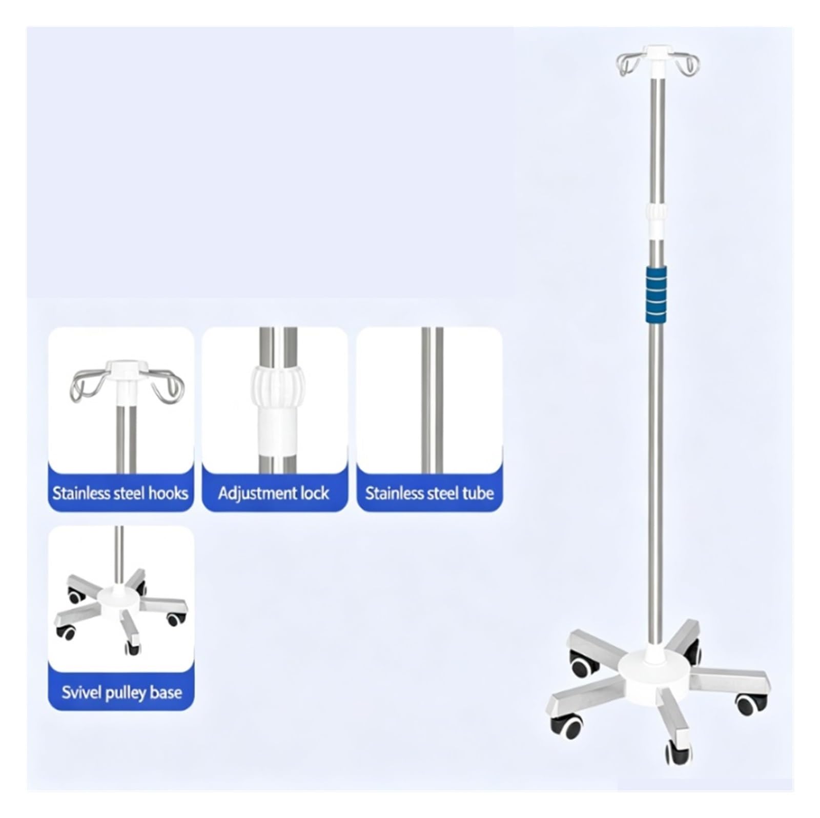 Portasueros rodante con ruedas Portasueros portátil versátil portabotellas | Soporte for bolsa de altura ajustable, for hospitales, residencias de ancianos