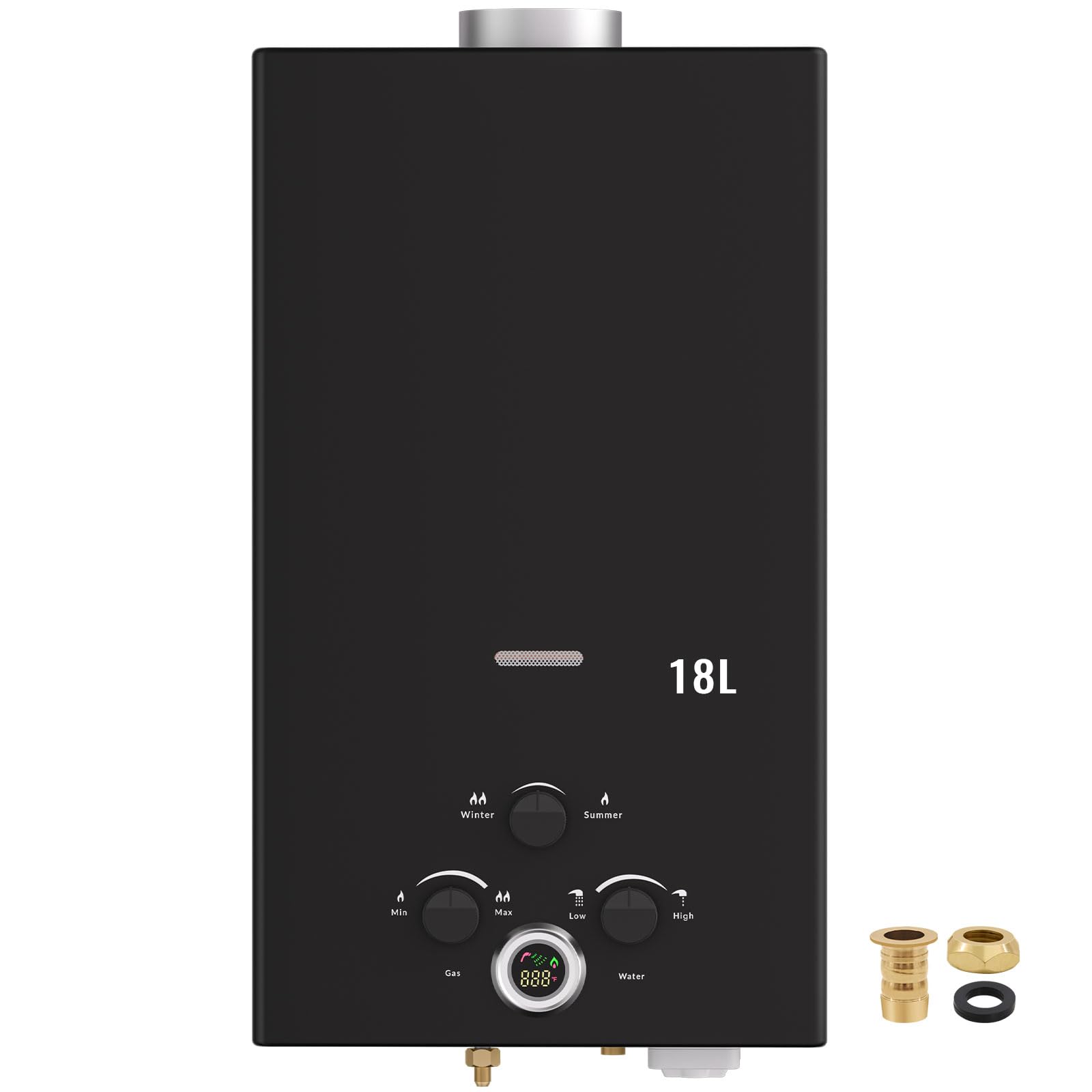 Calentador de Agua a Gas, 18L Calentador de Agua LPG Instantáneo, Calentador de Agua Sin Tanque Con Pantalla LED, Para Duchas al Aire Libre [Clase de eficiencia energética A]