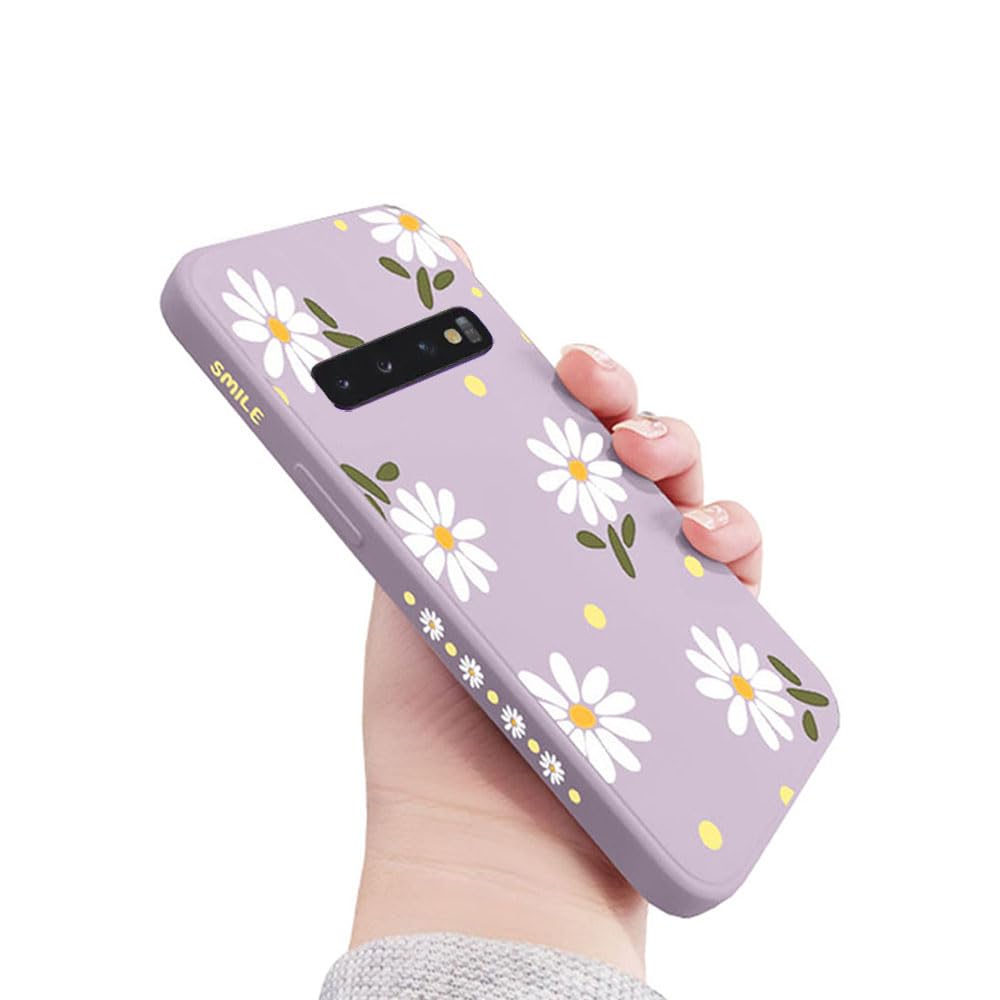 Doowear Galaxy S10 Case for Women Girls Cute Daisy Flower Camera Lens Protector Thin Slim Anti-Scratch Liquid Silicone Shockproof Protective Cover