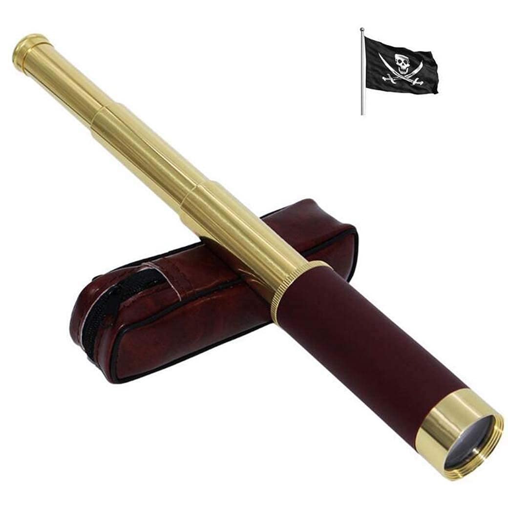 Telescopio/Telescopio Pirata de latón, Catalejo Marino con Zoom de 25X30, Alcance monocular de Mano Plegable con versión de día y Noche para niños, Regalos, Viajes, Senderismo, Caza, navegación