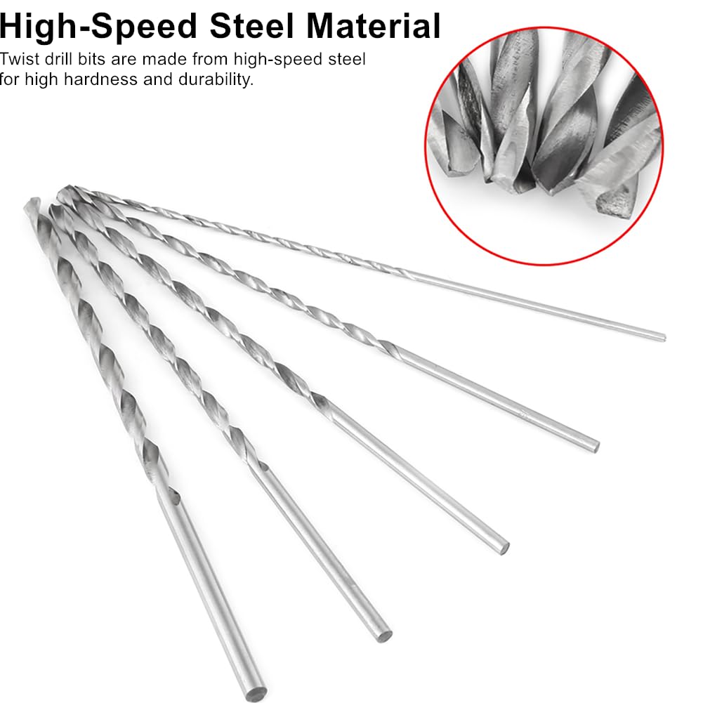 5 Pezzi Set di punte per legno, Punte Elicoidali Extra Lunghe 150mm, Set Punte Trapano con Gambo Dritto HSS Utensile Taglio per Legno, Plastica e Alluminio (Diametro 2/3/3,5/4/5mm)