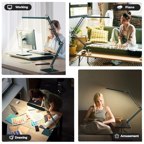 Image of SKYLEO LED Desk Lamp with Slim Base - Adjustable Swing Arm Desk Light, Dimmable, Timer, Eye Protection, Memory Function, 1300LM, 12W, Green