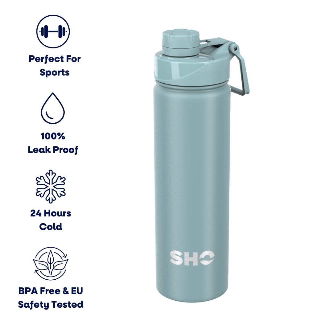 SHO Stainless Steel Sports Bottle, Leak Proof, BPA Free, No Sweat, Vacuum Insulated Double Walled Metal Flask Water Bottle - Image 2