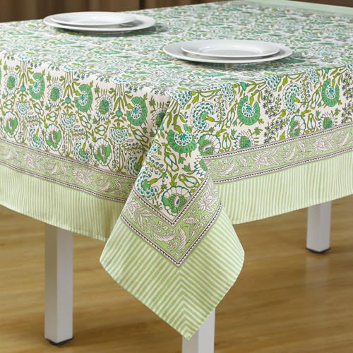 Newtay Floral Cotton Tablecloth Green Pattern