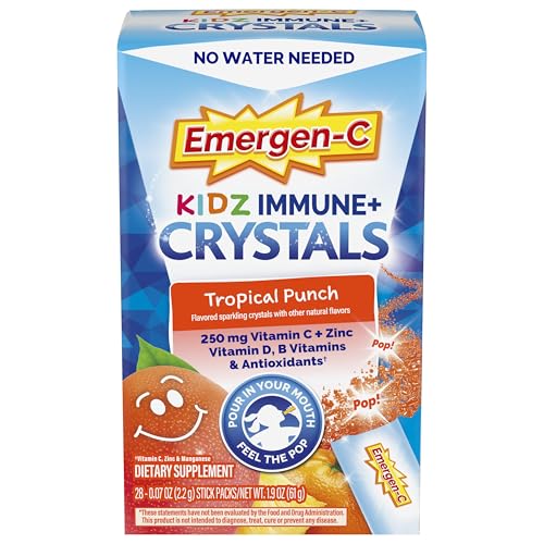 Emergen-C Kidz Immune Plus Crystals On-the-Go Immune Support Supplement with Vitamin C Vitamin D B Vitamins Zinc and Manganese Tropical Punch Back to School Essentials - 28 Stick Packs