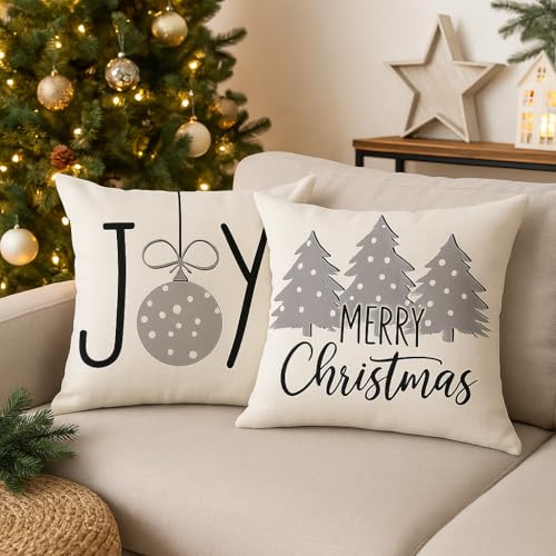 Image of PSDWETS Merry Christmas Pillow Cover 18x18 Set of 4 Christmas Decorations let It Snow Holiday Farmhouse Decor Cushion Cover for Home Sofa