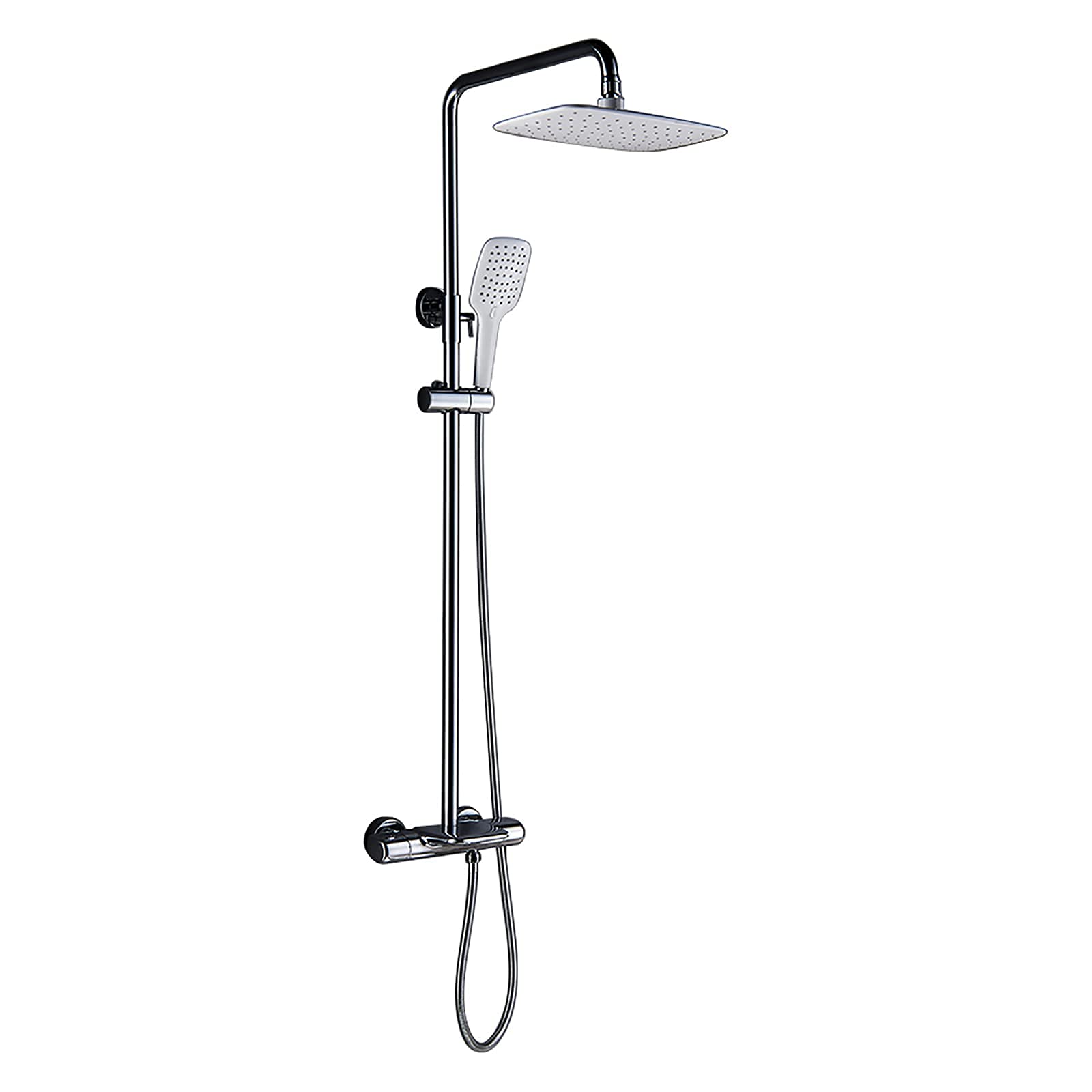 QUSYZD Thermostatic Shower Combo Set Wall Mounted Bathroom Shower Faucet Set with Rainfall Shower Head, Handheld Shower, Waterfall Bathtub Faucet,Black,Chrome,Chrome