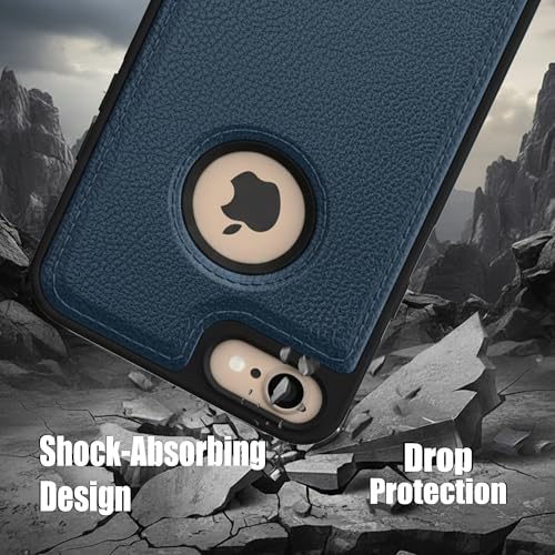 Image of Leather Case for Apple iPhone 7 / iPhone 8 Premium Protective Stylish Slim Cover with Shockproof Raised Edges Blue