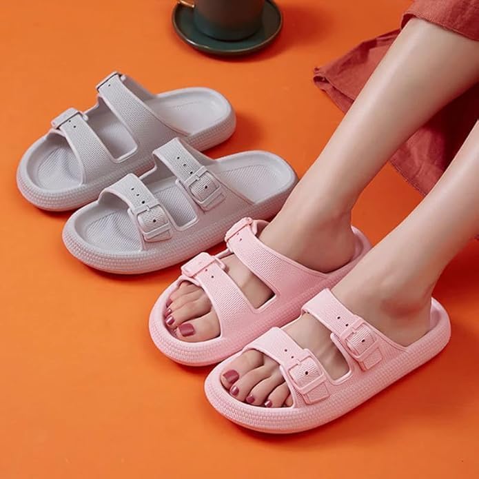 Image of Women Adjustable Open Toe Slide Sandals Classic Ultra Soft EVA Footbed Summer Designed to Fit Flat Buckle Sliders for Women & Girls
