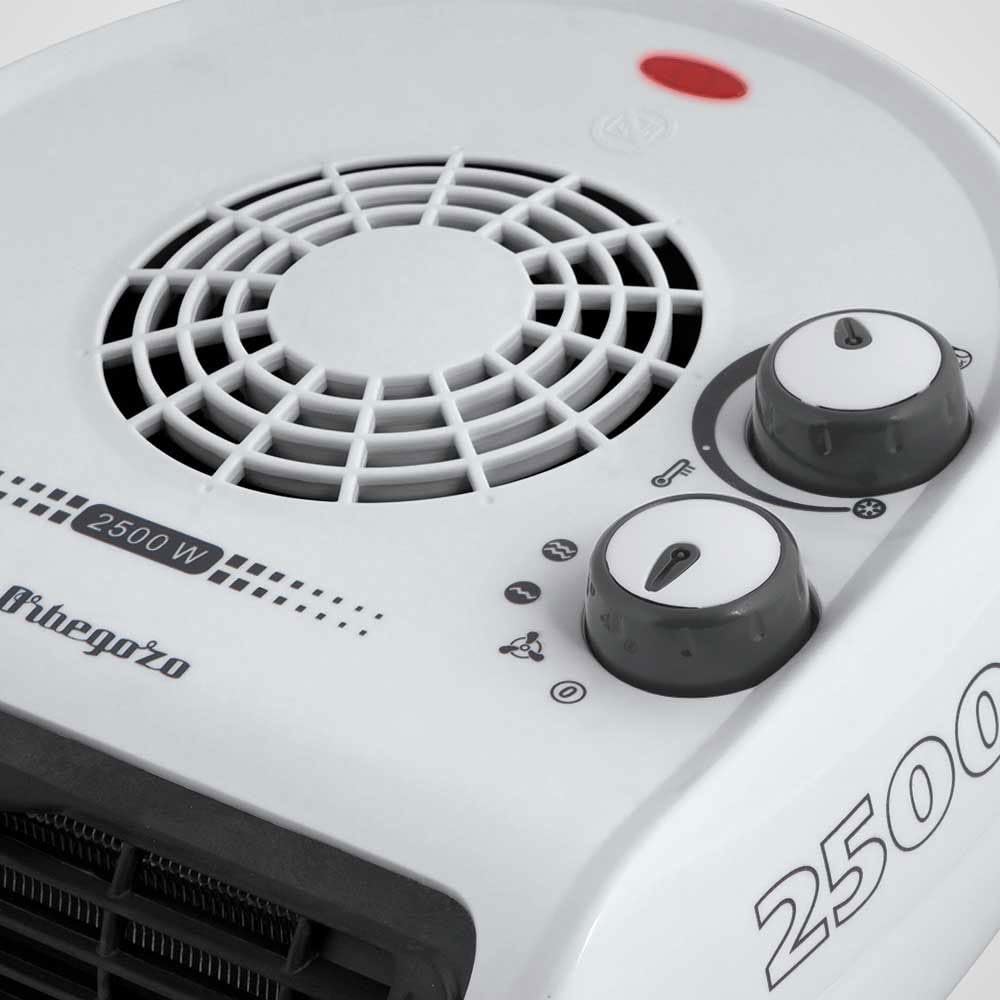 Orbegozo FH 5030 - Calefactor, termostato regulable, 2 niveles de potencia, función ventilador aire frío, calor instantáneo, indicador luminoso, asa de transporte, 2500 W, Blanco