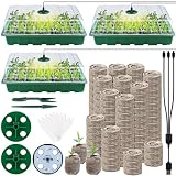 Hahood 3 Pack Seed Starter Tray Kit with Grow Light Germination Trays with Humidity Dome, 120 Peat Pellets...