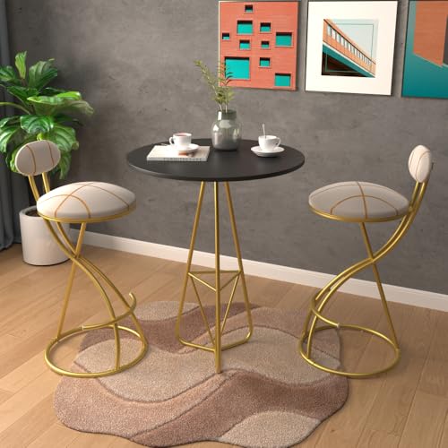 Set de 2 Butacos para Barra Calivox, Asiento Redondo de Terciopelo con Rayas, Estructura Dorada de Metal, Altura para Barra de Cocina miniatura 5