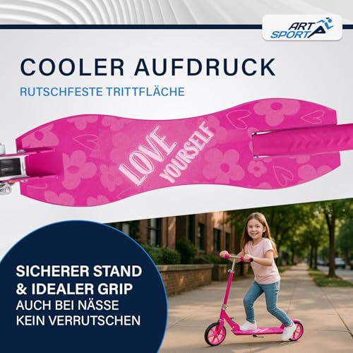 ArtSport Scooter Cityroller Big Wheel 205mm R&auml;der klappbar & h&ouml;henverstellbar - Kinder-Roller ab 3 Jahre - Tretroller bis 100 kg - pink