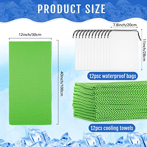 12 Pcs Cooling Towels For Face And Neck 12 X 40 Inch Workout Towels For Gym Fast Drying Hot Weather Gym Towels Sweat Rag Cold Cooling Cloth With 12 Bags For Athletes Sport Yoga Golf (Green) #TOP1