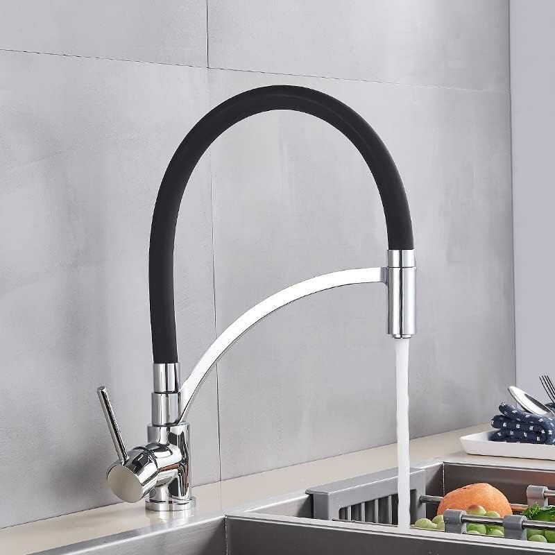 Robinet évier de cuisine double bec rotatif et flexible avec poignées distinctes