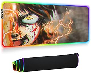 Gaming Mouse Pads Anime Large Eren Jaeger Mouse Pad XL RGB Led Gaming Mouse Mat Laptop Desktop Keyboard Pad Extended Desk Mat with Lock Edge 700X300Mm