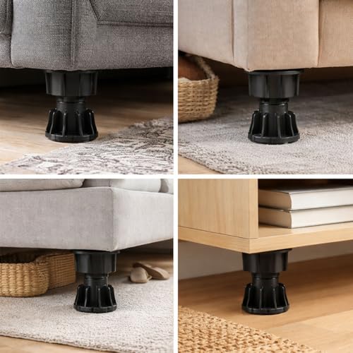 Image of VOLO Adjustable PVC Sofa Leg, Furniture Legs, Cabinet Leveler Legs, Adjusts from 3 inch-4.2 inch, Replacement Leg for Sofa, Couch, Chair & Cabinets, Black (12)