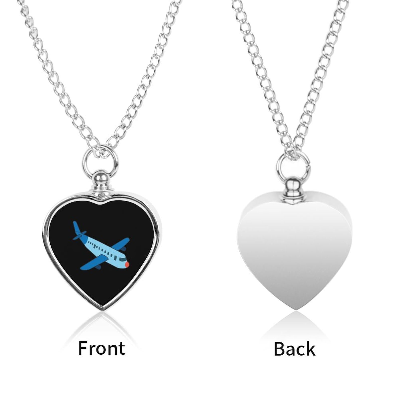 Cartoon Airplane Small Ashes Necklace for Dog/Cat Heart Keepsake Pendant Cremation Jewelry