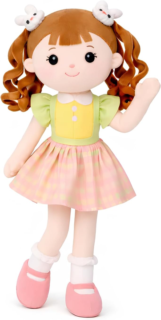 Soft Bunny Baby Doll – 16" Plush Baby Rag Doll with Rabbit Clips, First Baby Doll for 1-Year-Old Girls, Plush Doll for Toddlers and Infants
