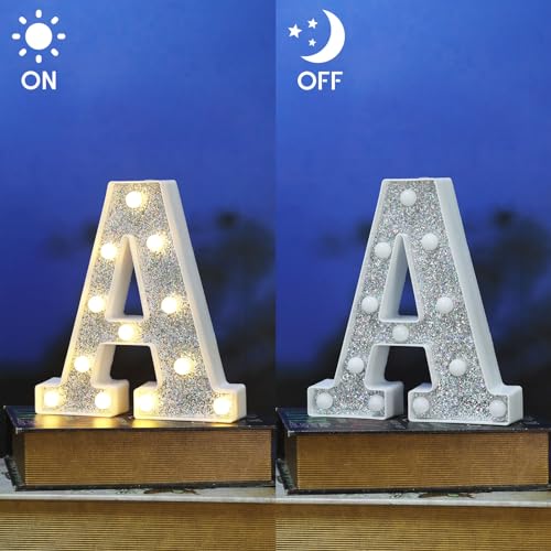Image of Light Up Letters, Marquee Light Letter for Table Decorations, Glitter Light Up Signs for Prom, Events, or Engagement Party Decor, Featuring Alphabet & Number Lighted Letters, Letter A