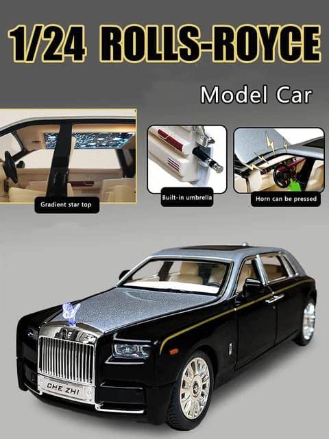 Image of 1 /24 Rolls-Royce Phantom Model Car with Box, Zinc Alloy Pull Back Toy car with Sound and Light for Kids Boy Girl Gift?Colors as Per Stock? (Rolls Royce Phantom 1:24)