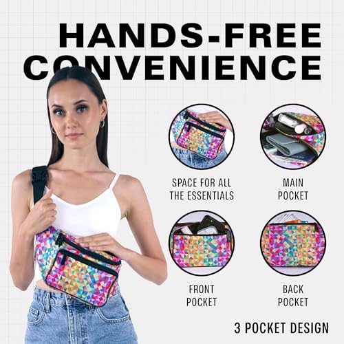 Image of SoJourner Bags Women's and Men's fabric Holographic Rave Fanny Pack for Festival Cute Fashion Waist Belt Bag (Rainbow Raver)