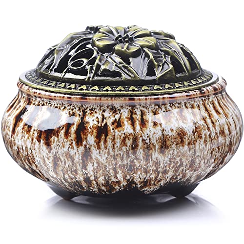 Incense Burner With Calabash Incense Stick Holder - Porcelain Charcoal Censer For Use With Resin Granular Powder Cone Or Coil Incense (Gray-Upgrade) #TOP5