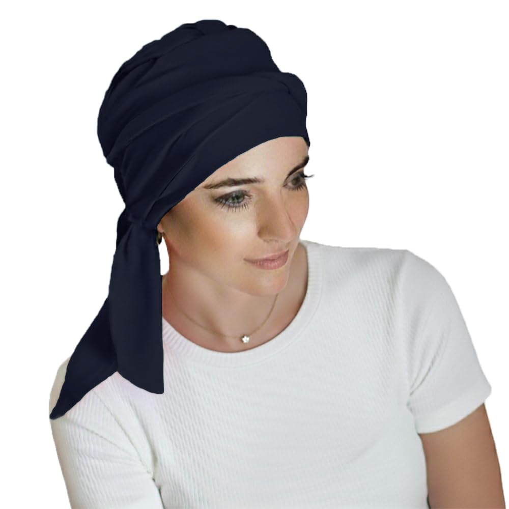 Carebell Women's Marine Smooth - Bamboo Oncological Cap Turban For Chemotherapy Or Alopecia (Navy)