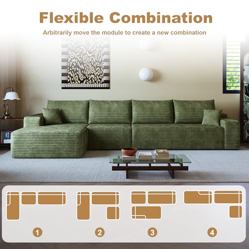 Image of 96 inch Sectional Couches for Living Room Cloud Couch Sofa with L-Shape Upholstered Boneless Couchs Modern Modular Sectional Couch with Chaise