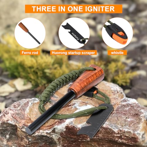 Fire Starter Survival Tool - Handmade Wooden Handle 3/8" Thick Ferro Rod with Striker and Umbrella Rope Waterproof Iron Rod Flint and Steel Fire Starter Kit - Image 3