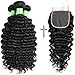 beauty youth Brazilian Deep Wave Human Hair 3 bundles with Closure(12 14 16 + 12) Unprocessed Deep Curly Hair Weave Bundles with Lace Closure Free Part Deep Wave Hair Wet and Wavy