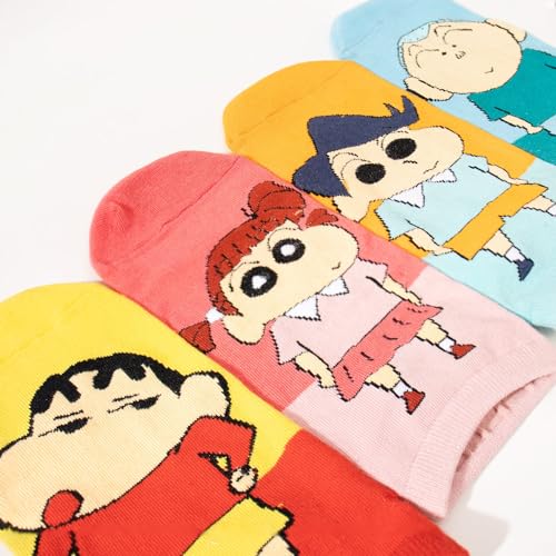 Image of THELA GAADI Shinchan Socks - Pure Cotton Printed Funky Socks for Men & Women | Low Cut Ankle Length Socks | Odour Free & Beathable, Free Size | Pack of 4