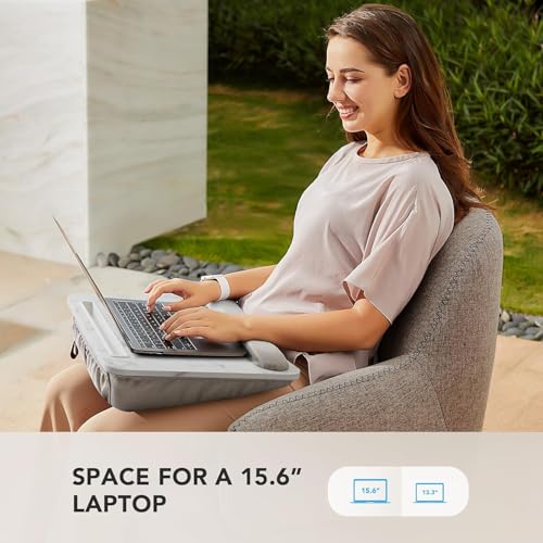 Image of COOLCOLD Portable Laptop Lap Desk with Soft Wrist Pad, Fits Up to 15.6 inch Anti-Slip Strip, Tablet or Phone Storage Slot, Pen-Pencil Pocket for Home Office Students Use as Computer Laptop Stand (Marble)