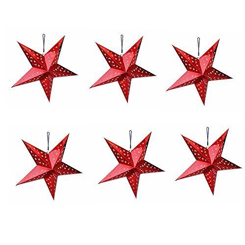 Pentagram Lampshade 3D Paper Star Lantern for Christmas Xmas Wedding Party Home Hanging Decorations,Pack of 6 (red, 40cm/17.7inch) โ image 1