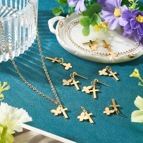Image of 10Pcs 18K Gold Plated Cross Charms Brass Golden Crucifix with Butterfly Pendants Metal Permant Jewelry Charms with Jump Ring for DIY Bracelets Necklaces Earring Jewelry Making