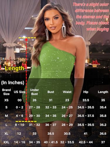 Image of ShawGobow Sparkly Outfits for Women,One Shoulder Ruched Bodycon Short Prom Dress,Sexy Dresses Cocktail Homecoming Nye
