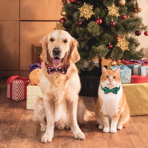 Weihnachten Hundehalsband mit Hunde Fliege Abnehmbarer, Weich und Bequem, verstellbares Hundehalsband, 2 Stück, Sicherheitsschnalle, Schneeflocke mit Weihnachten Design (XL)