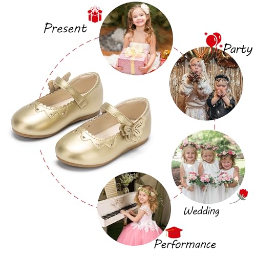 Image of PHIRAMIN Toddler Flower Girl Glitter Dress Shoes Little Girl Ballet Flats Bow Wedding Party