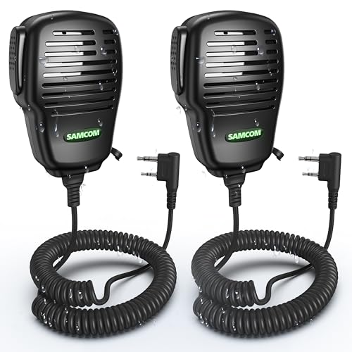 SAMCOM Waterproof IP67 Speaker Mic for Two Way Radios,2 Pin K Plug Big Shoulder Label Police Radios Mic for SAMCOM Baofeng Retevis Walkie Talkies Microphone,2 Pcs