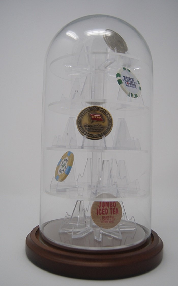 Anbcollectibles Challenge Coin Dome w/ 25 Coin Holders Insert Walnut Base