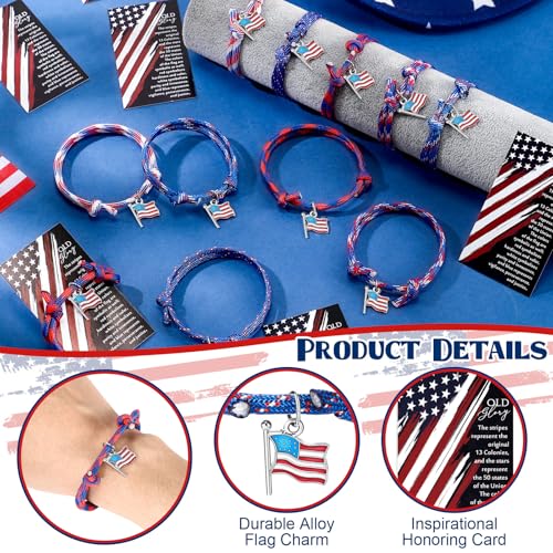 Liliful Veterans Day Gifts Bulk Patriotic Bracelets American Flag Bracelets Adjustable USA Independence 4th of July Gifts with Inspirational Card for Women Men Party Favors Celebration - Image 4